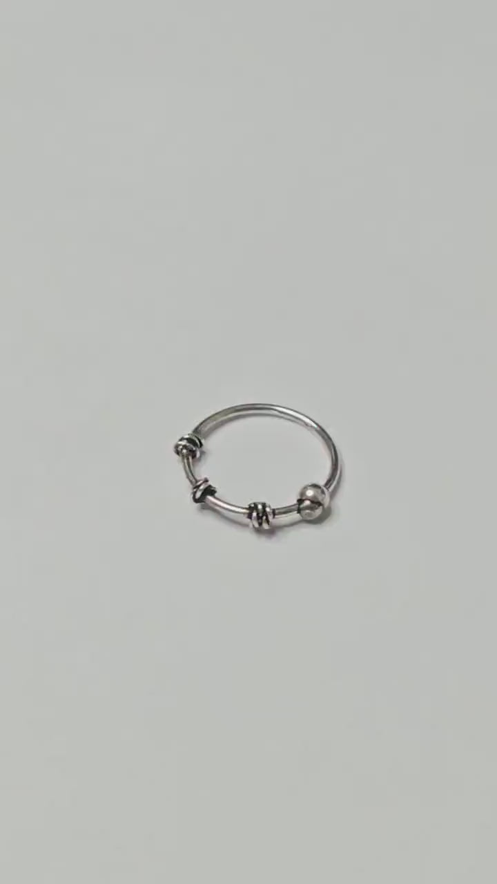 Silver Coiled Ball Nose Ring Wire-Wrapped Boho Nostril Hoop Beaded Piercing Jewellery
