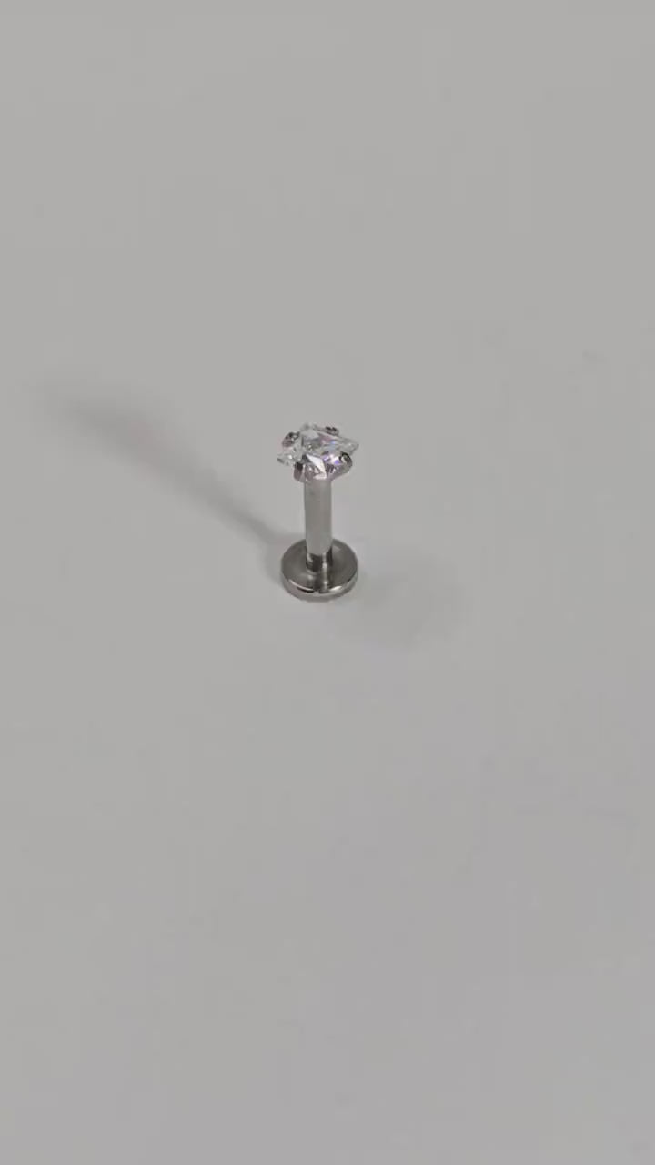Clear CZ Labret Stud, Stainless Steel Flat Back Earring, Tragus Helix Piercing Jewellery