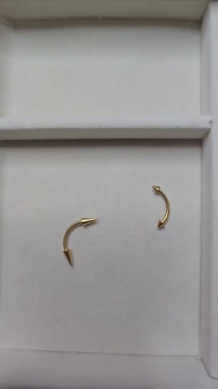 Gold Titanium Arrow Curved Barbell, Eyebrow Ring, Rook, Snug and Vertical Labret Piercing Jewellery