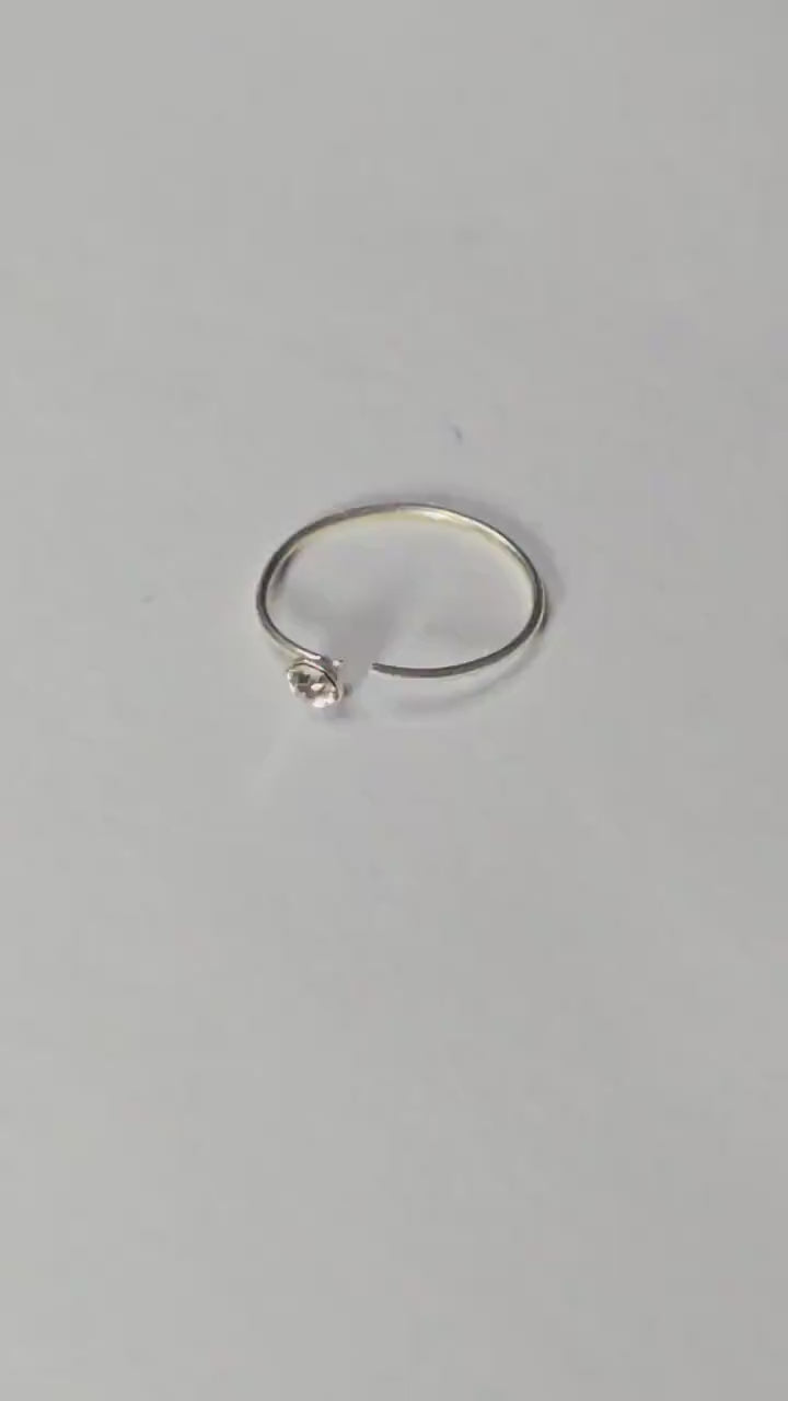 Dainty Silver Crystal Nose Ring, Silver Open Nostril Hoop