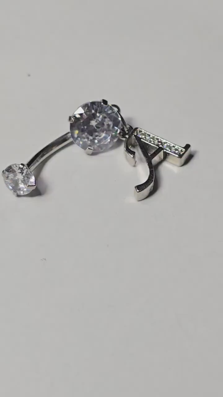 Alphabet Initial Belly Button Rings With CZ Crystals